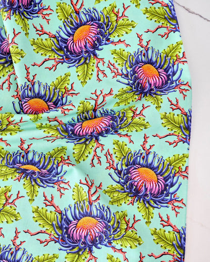 Friends & Anemones in Seafoam quilting fabric, part of the Floral Reef fabric collection by Tula Pink (SKU: PWTP265.SEAFOAM)