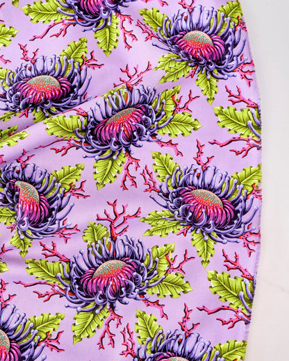 Friends & Anemones in Ultraviolet quilting fabric, part of the Floral Reef fabric collection by Tula Pink (SKU: PWTP265.ULTRAVIOLET)