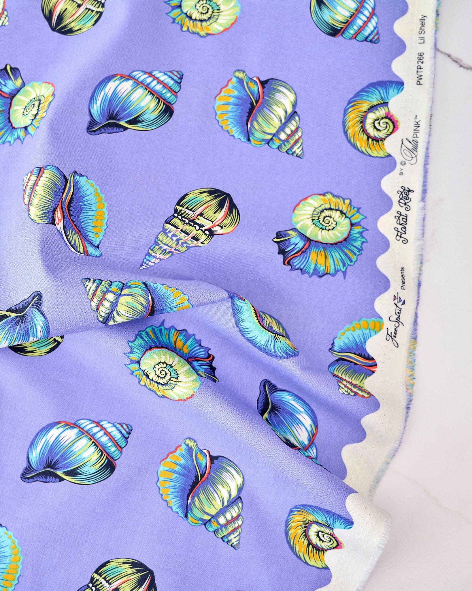 Lil Shelly in Marine quilting fabric, part of the Floral Reef fabric collection by Tula Pink (SKU: PWTP266.MARINE)