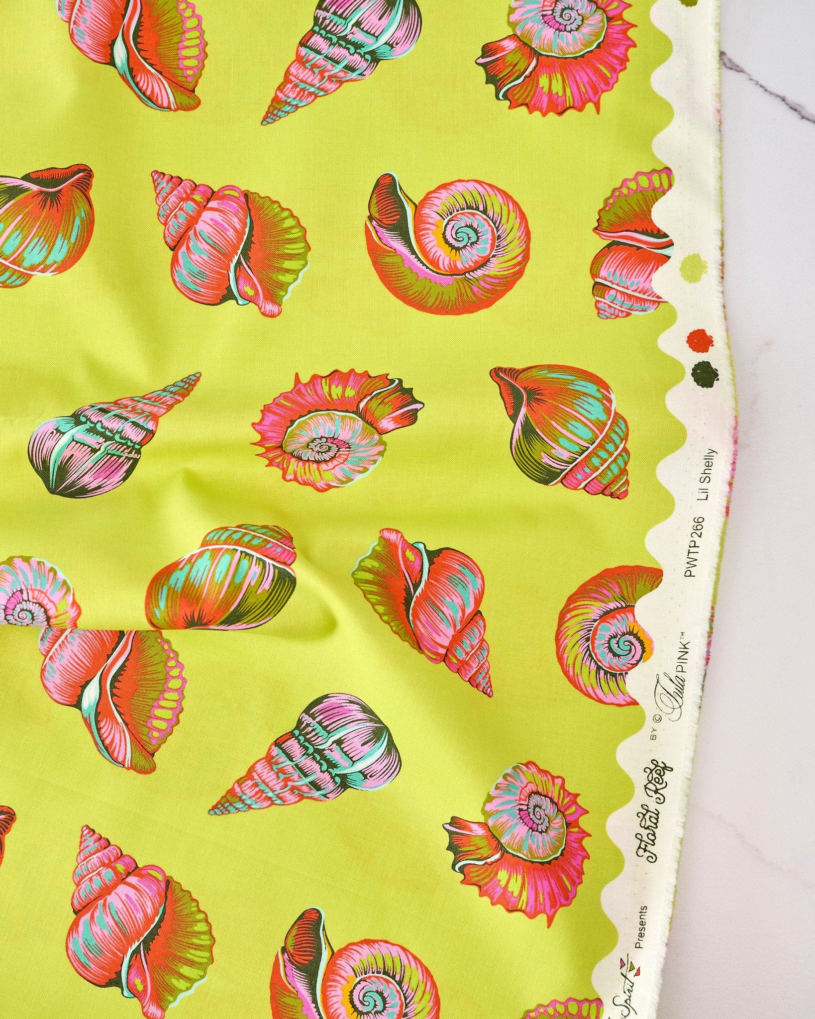 Lil Shelly in Seagrass quilting fabric, part of the Floral Reef fabric collection by Tula Pink (SKU: PWTP266.SEAGRASS)