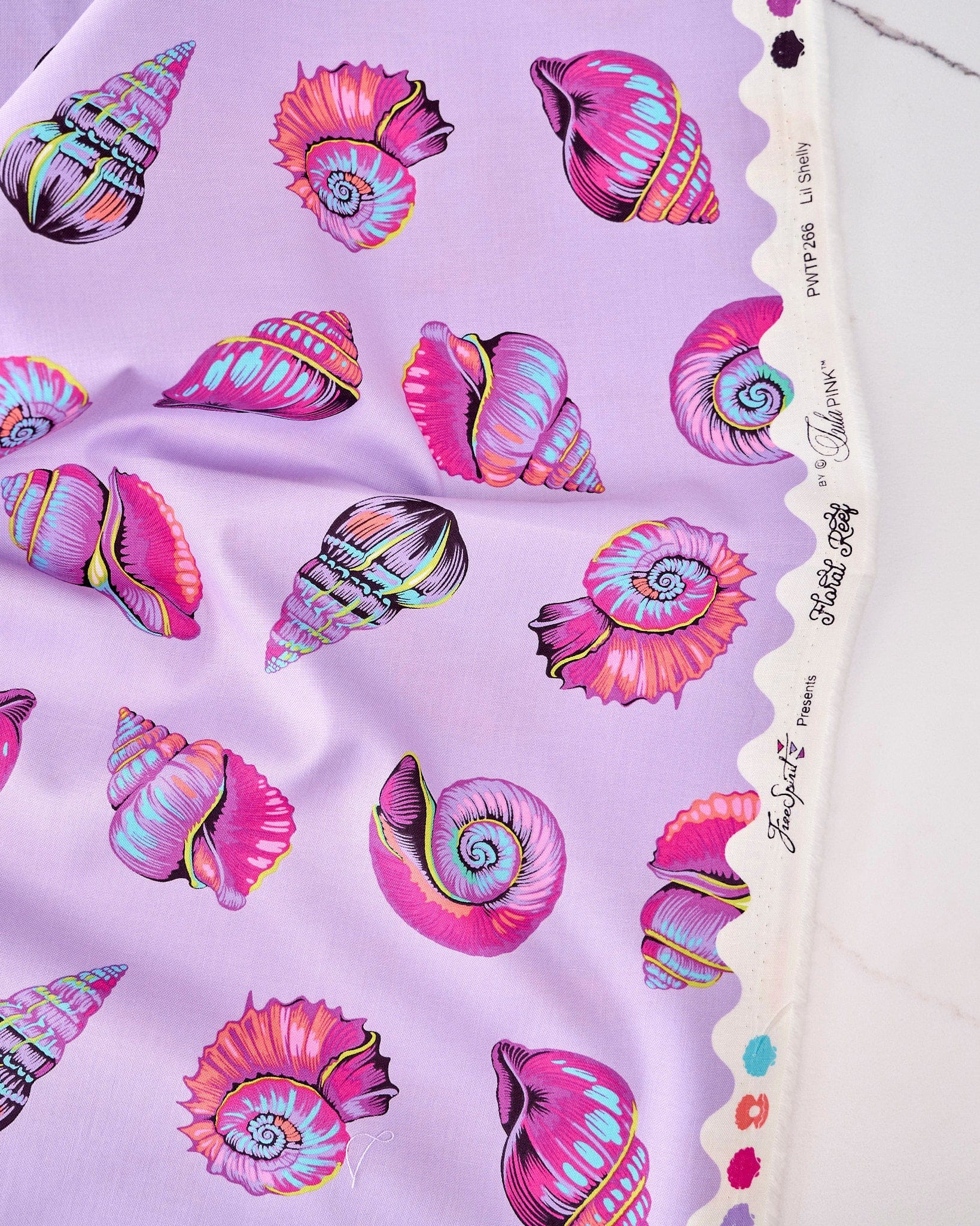 Lil Shelly in Ultraviolet quilting fabric, part of the Floral Reef fabric collection by Tula Pink (SKU: PWTP266.ULTRAVIOLET)