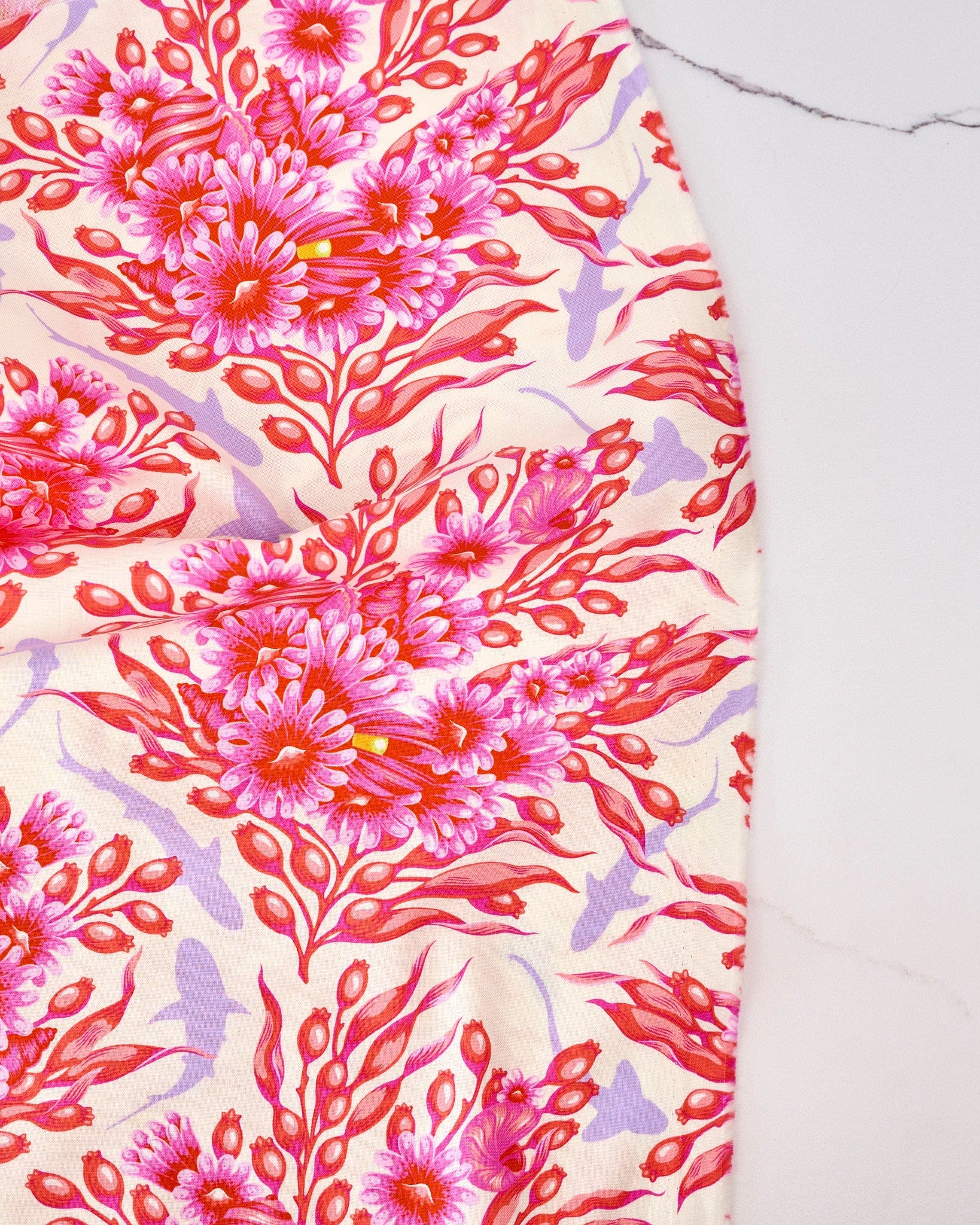 Shadow Sharks in Delphine quilting fabric, part of the Floral Reef fabric collection by Tula Pink (SKU: PWTP267.DELPHINE)