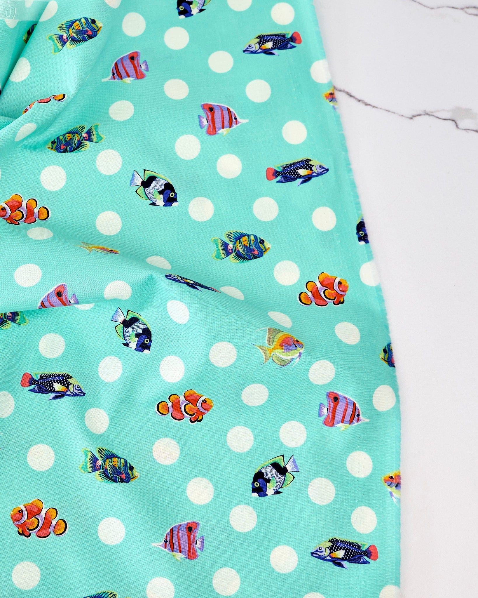 School Crossing in Seafoam quilting fabric, part of the Floral Reef fabric collection by Tula Pink (SKU: PWTP268.SEAFOAM)