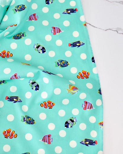 School Crossing in Seafoam quilting fabric, part of the Floral Reef fabric collection by Tula Pink (SKU: PWTP268.SEAFOAM)