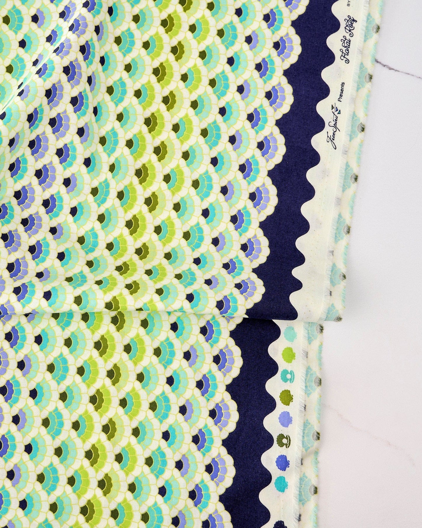 Aquatic Lace in Marine quilting fabric, part of the Floral Reef fabric collection by Tula Pink (SKU: PWTP269.MARINE)