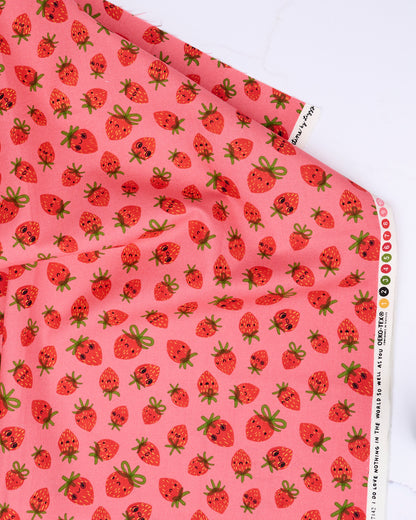 Strawberries in Coral - Funny Valentine by Lizzy House - Half Yard Fabric