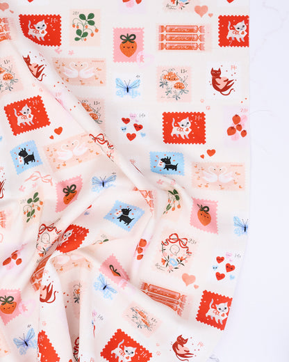 Stamps in Champagne - Funny Valentine by Lizzy House - Half Yard Fabric
