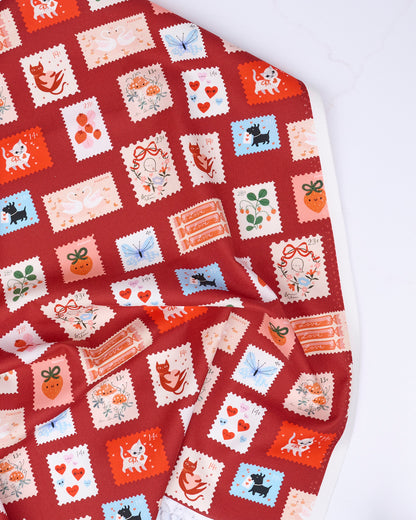 Stamps in Rose - Funny Valentine by Lizzy House - Half Yard Fabric