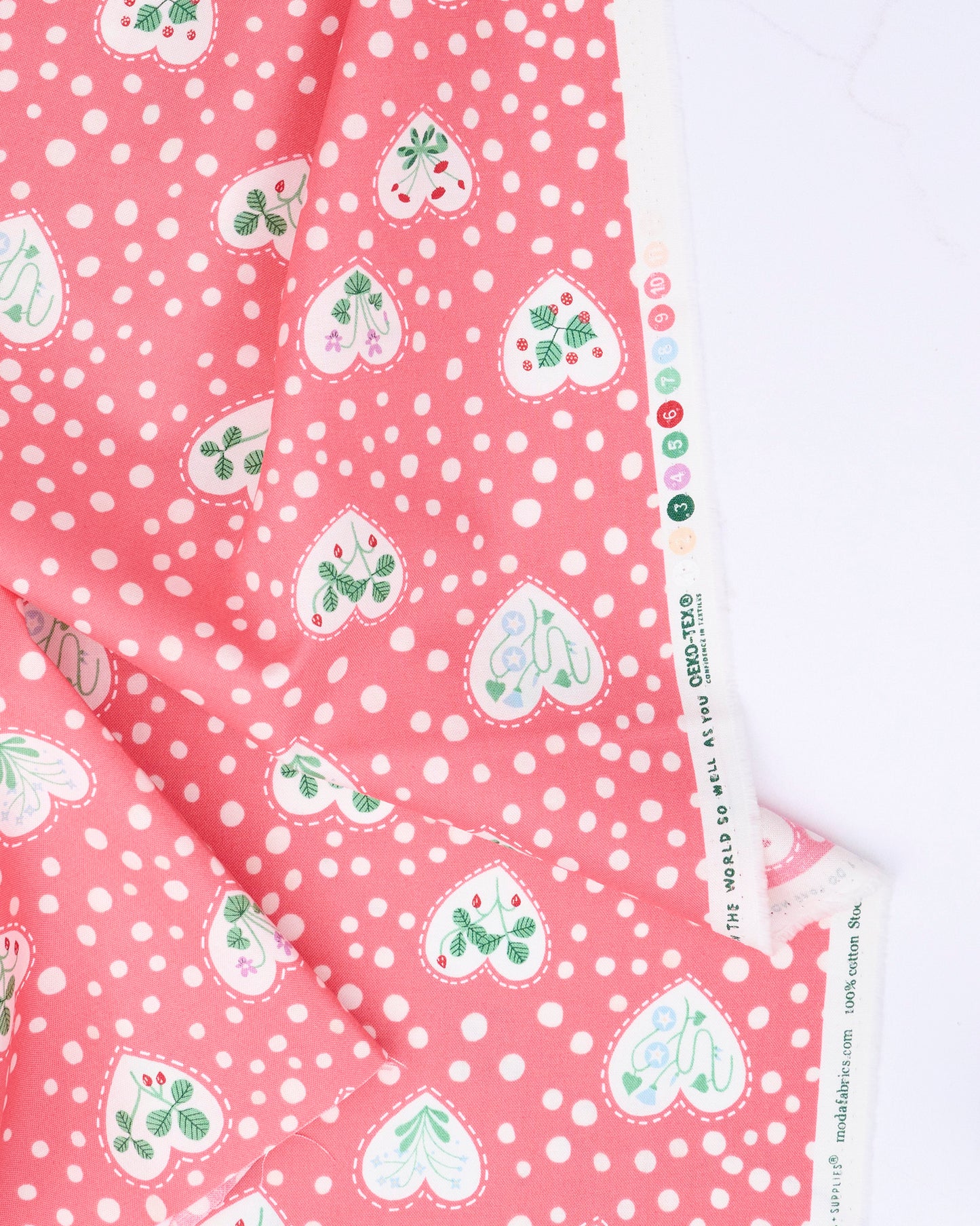 Flower Heart in Coral - Funny Valentine by Lizzy House - Half Yard Fabric