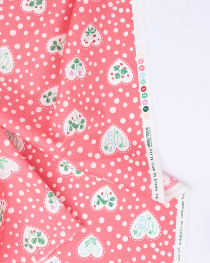 Flower Heart in Coral - Funny Valentine by Lizzy House - Half Yard Fabric