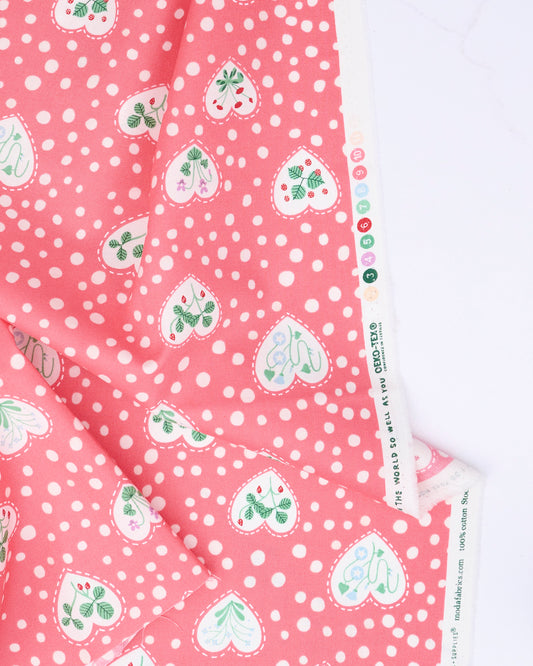 Flower Heart in Coral - Funny Valentine by Lizzy House - Half Yard Fabric