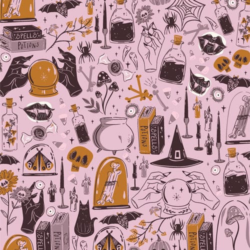 A closeup shot of the quilting fabric pattern called Witching Hour Eerie, designed by AGF Studio as part of the Ghostly & Haunted collection. The SKU is GHH13143.