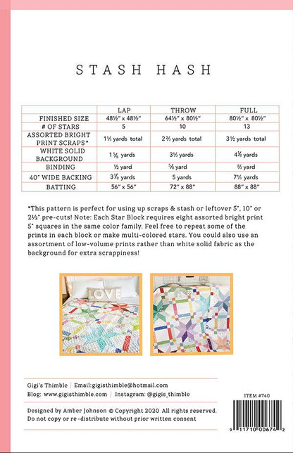 Stash Hash - Gigi's Thimble - Paper Pattern - Quilt Pattern