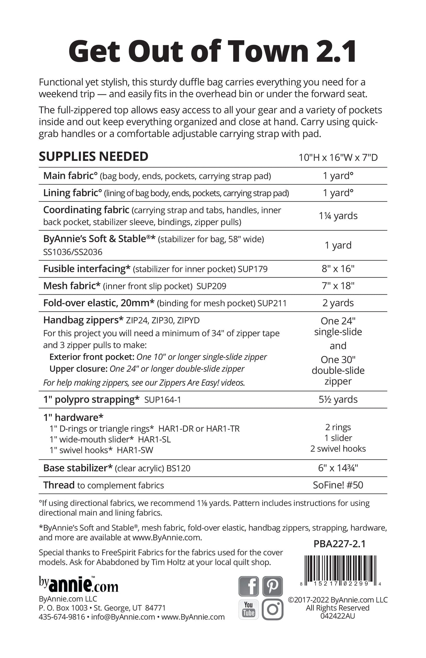 Get Out of Town 2.1 - By Annie - Printed Bag Pattern - PBA227-2.1