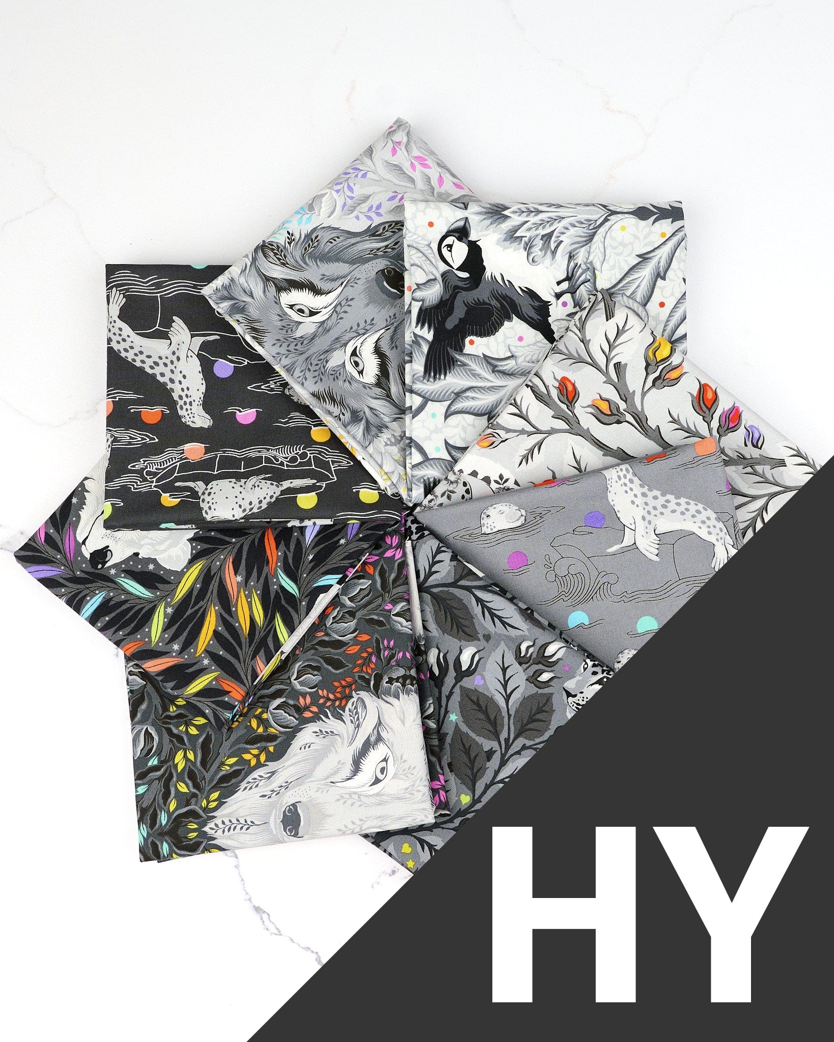 Graywork half yard bundle of 8 quilting fabrics by Tula Pink (SKU: BASEHYTP.GRAYWORK)