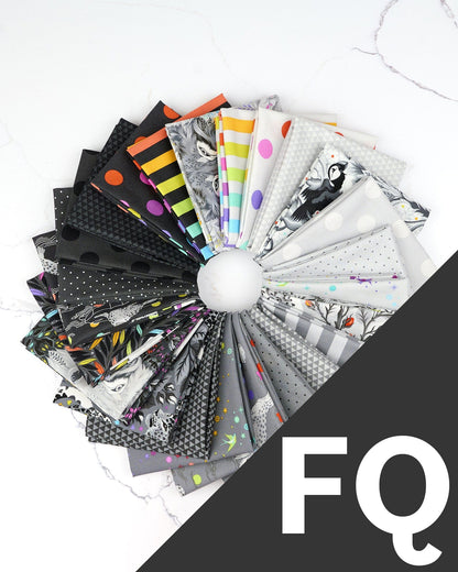 Graywork plus True Colors quilting fabrics in a fat quarter bundle of 24 pieces by Tula Pink (SKU: FB4FQTP.GRAYWORK)