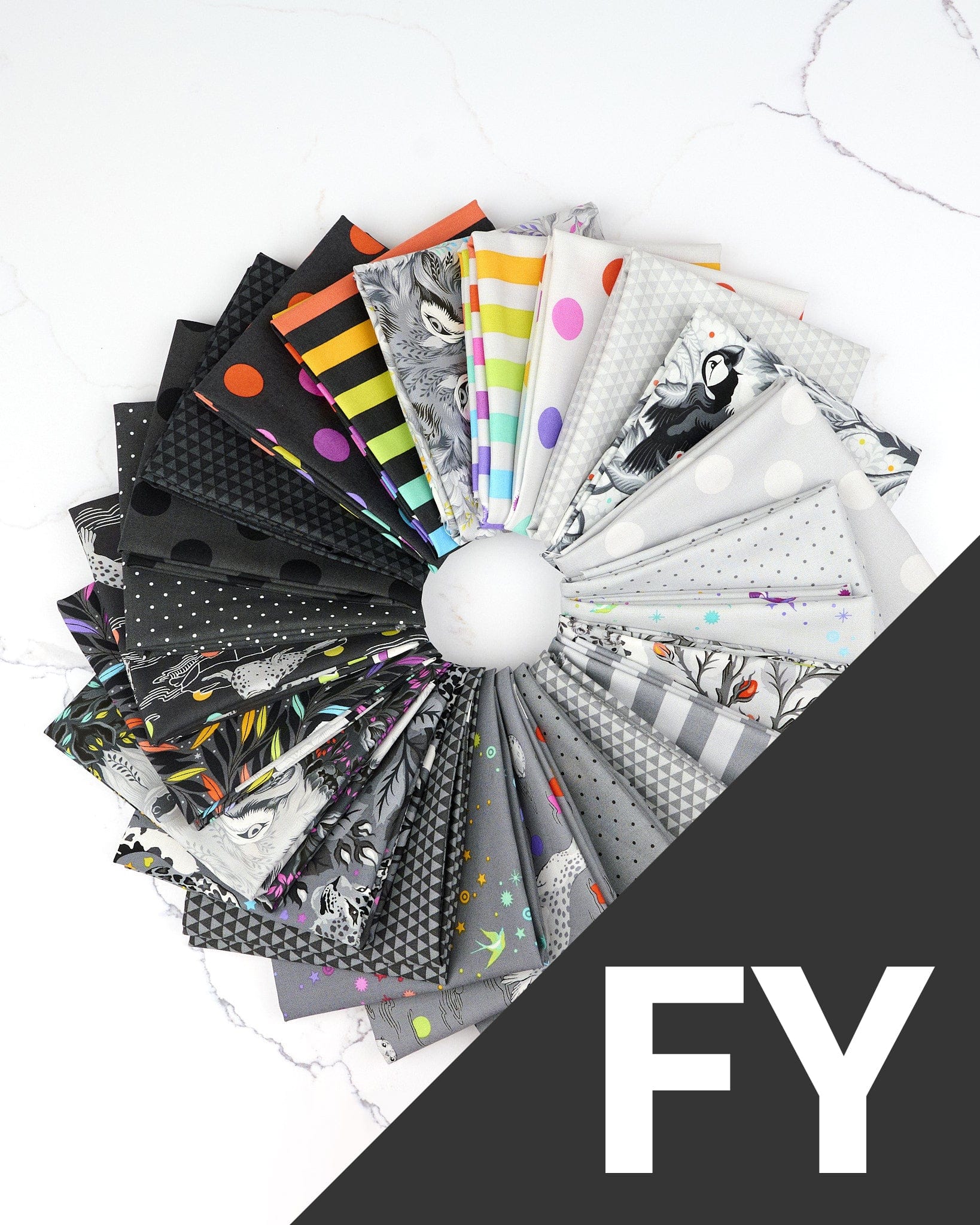 Graywork plus True Colors quilting fabrics in a full yard bundle of 24 pieces by Tula Pink (SKU: FB2FYTP.GRAYWORK)