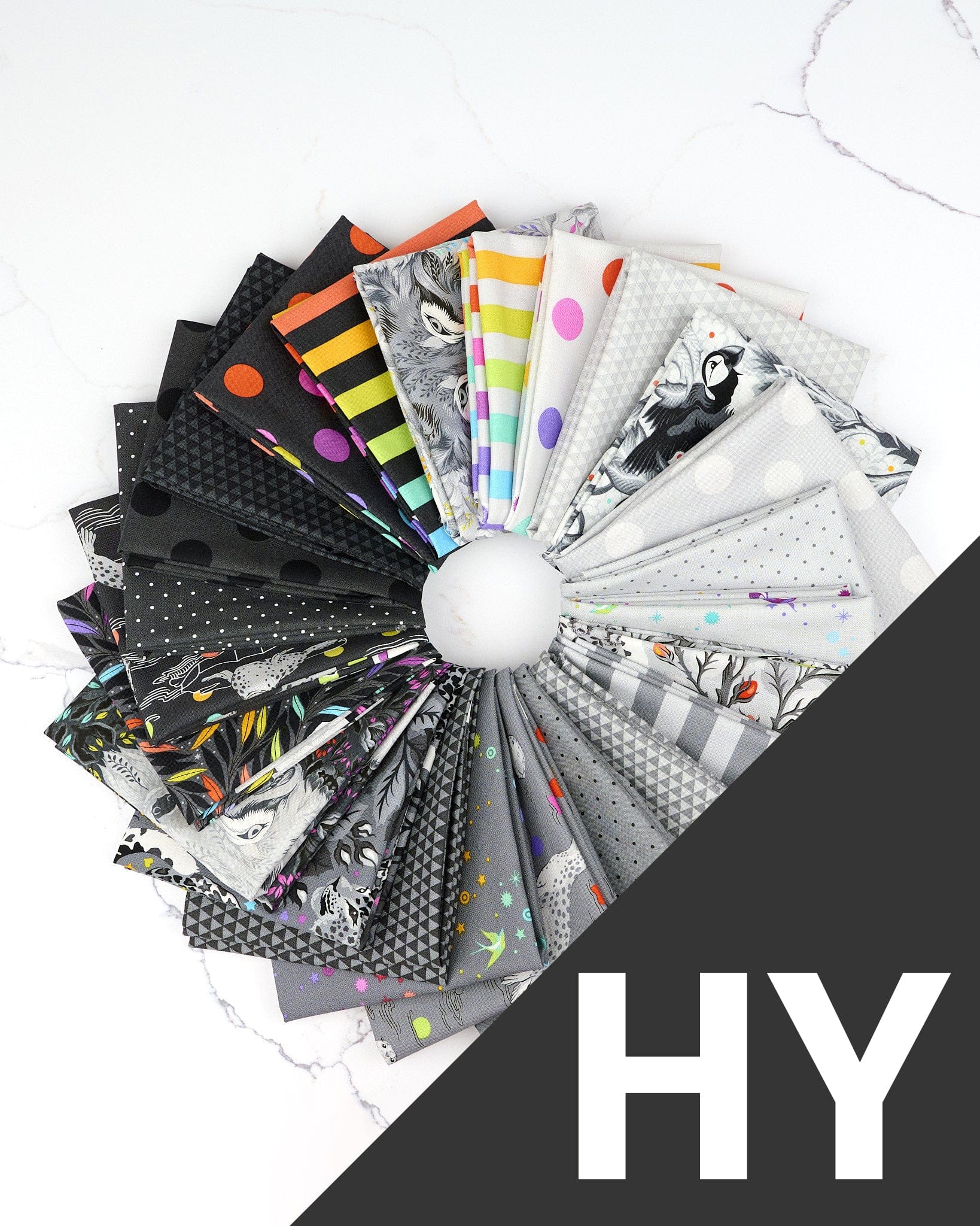 Graywork plus True Colors quilting fabrics in a half yard bundle of 24 pieces by Tula Pink (SKU: FB2HYTP.GRAYWORK)