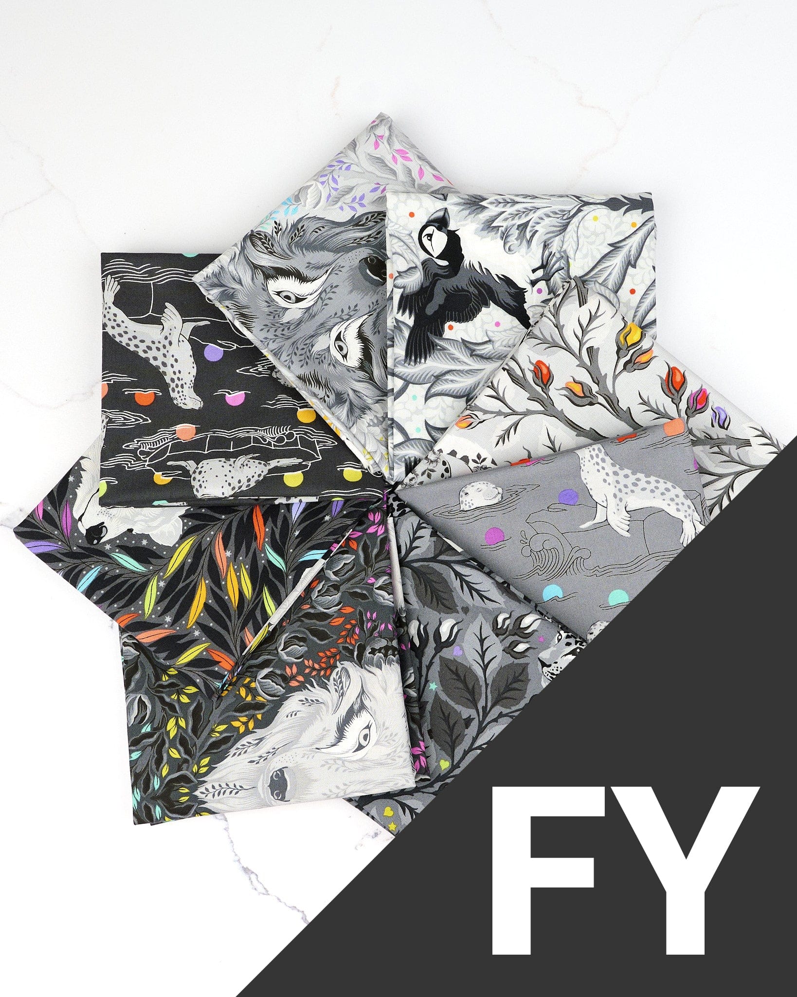 Graywork full yard bundle of 8 quilting fabrics by Tula Pink (SKU: BASEFYTP.GRAYWORK)
