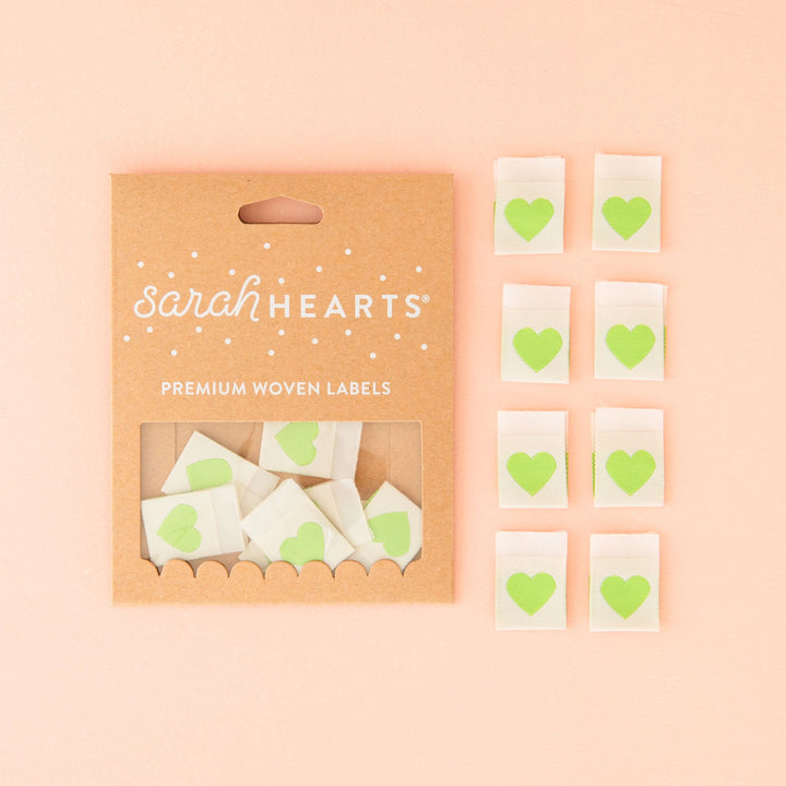 Sarah Hearts - Green Hearts - Sewing Woven Clothing Label Tags - SHLP166