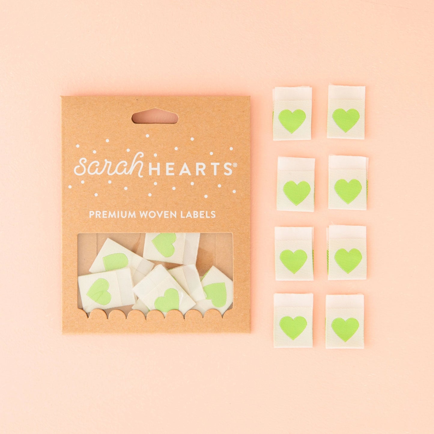 Sarah Hearts - Green Hearts - Sewing Woven Clothing Label Tags - LP166