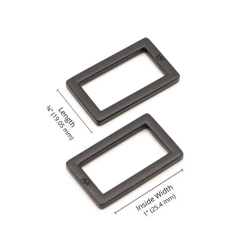 By Annie - 1" Rectangle Ring, Flat - Set of Two - Black