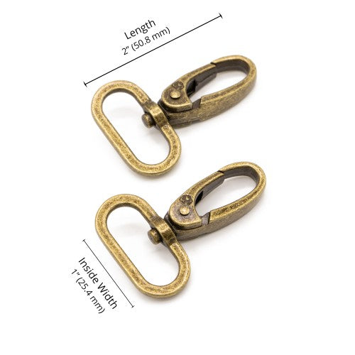 By Annie - 1" Swivel Snap Hook - Set of Two - Antique Brass