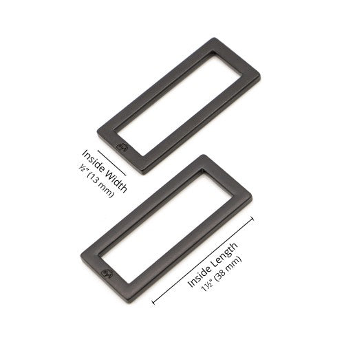 By Annie - 1-1/2" Rectangle Ring - Flat, Set of Two - Black