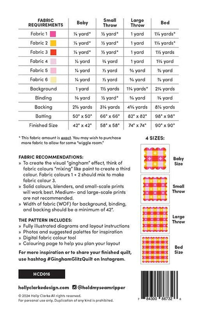 Gingham Glitz Quilt Pattern - Holly Clarke - HCD 016 - Printed Pattern