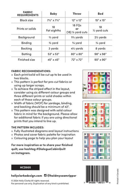 Dialogue Cabin Quilt Pattern - Holly Clarke Design - HCD 005 - Printed Pattern