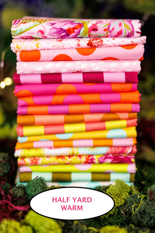Down to Earth + True Colors Sticks and Stones WARM HALF YARD BUNDLE by Tula Pink, 18 pieces (Preorder)