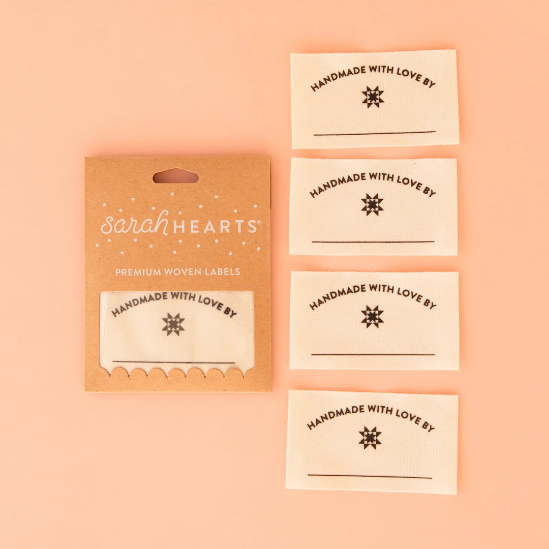 Sarah Hearts - Handmade with Love Write-In Labels - Sewing Woven Clothing Label Tags - LC188
