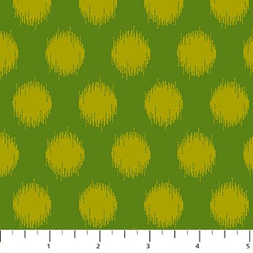 Detailed pattern of Heather Bailey's Pop Sugar collection quilting fabric, green with pale green circles. SKU 92060-70.