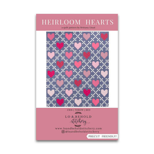 Paper quilt pattern called 'Heirloom Hearts' by Lo & Behold Stitchery. SKU: LBS 122