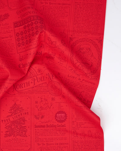 North Pole News in Poinsettia - Holiday Cheer by Stacy Iest Hsu - Half Yard Fabric (Preorder)