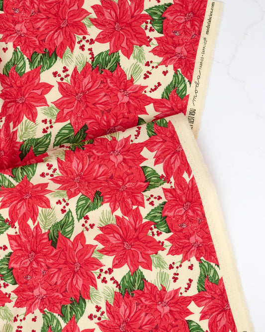 Vintage Poinsettia in Natural - Holiday Cheer by Stacy Iest Hsu - Half Yard Fabric (Preorder)