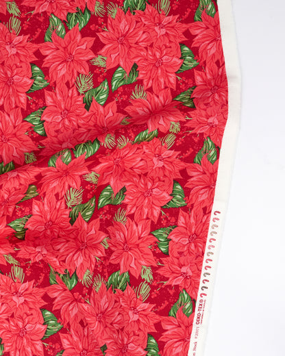 Vintage Poinsettia in Cardinal - Holiday Cheer by Stacy Iest Hsu - Half Yard Fabric (Preorder)