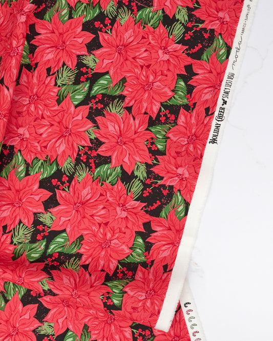 Vintage Poinsettia in Midnight - Holiday Cheer by Stacy Iest Hsu - Half Yard Fabric (Preorder)