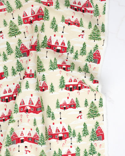 Cardinals Village in Natural - Holiday Cheer by Stacy Iest Hsu - Half Yard Fabric (Preorder)