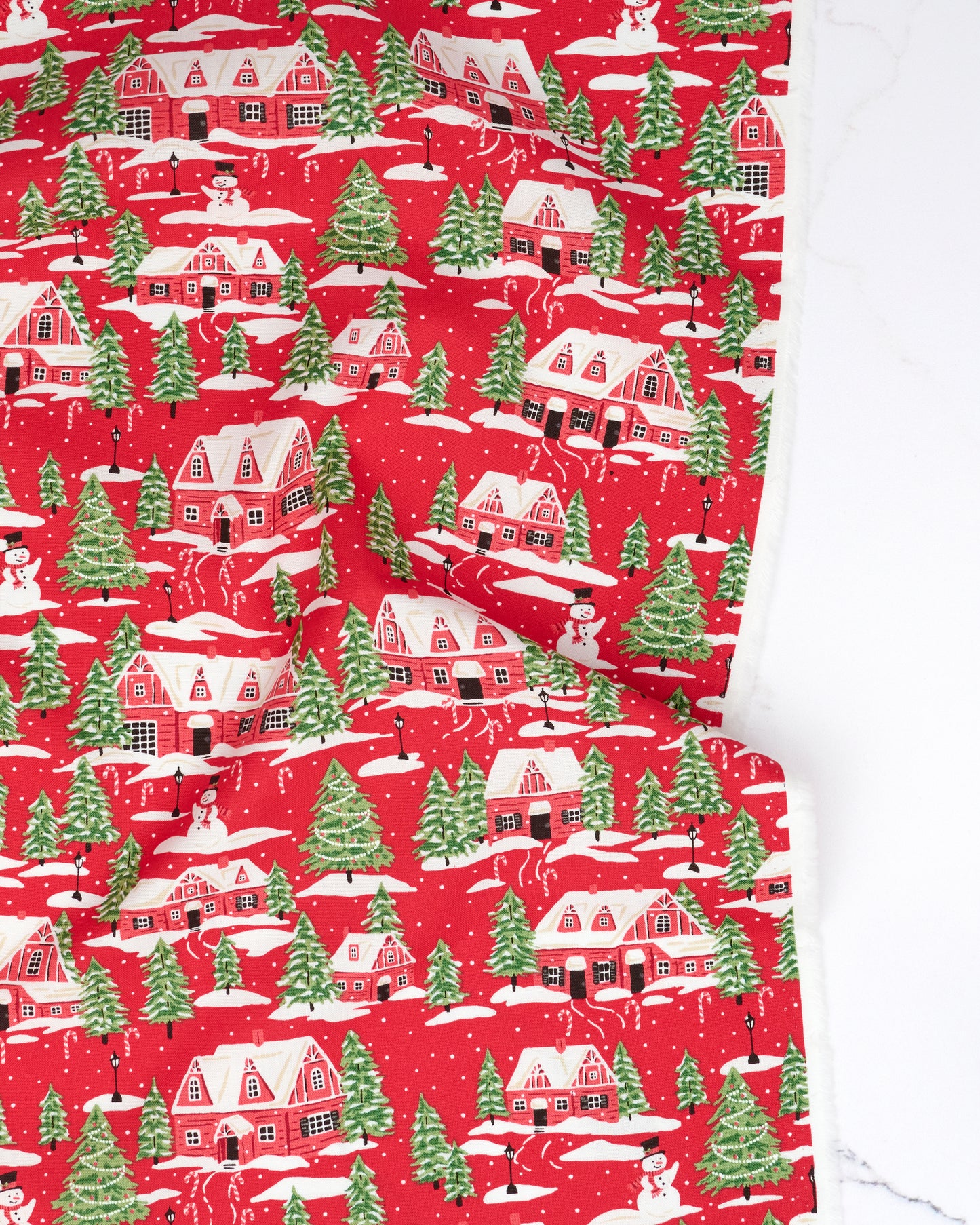 Cardinals Village in Poinsettia - Holiday Cheer by Stacy Iest Hsu - Half Yard Fabric (Preorder)