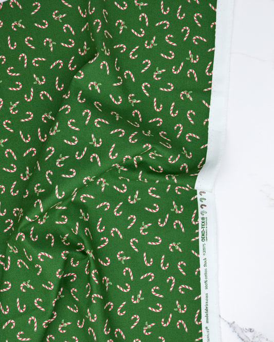 Candy Cane in Evergreen - Holiday Cheer by Stacy Iest Hsu - Half Yard Fabric (Preorder)