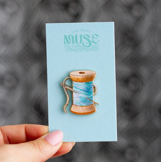 The Gray Muse - Needle and Thread - Enamel Pin - Cotton Candy