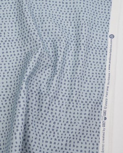 Cotton quilting fabric pattern called 'Scribbles in Moon'. Part of the 'Ink by Giucy Giuce' fabric collection. Designed by Giucy Giuce for fabric company Andover Fabrics. SKU: A-916-CL. 44-45 inch width.