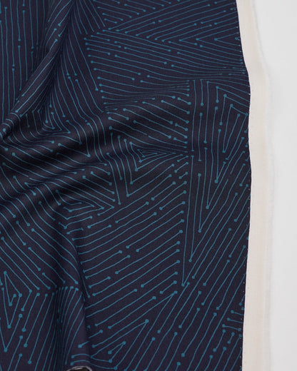 Cotton quilting fabric pattern called 'Connect in Tempest'. Part of the 'Ink by Giucy Giuce' fabric collection. Designed by Giucy Giuce for fabric company Andover Fabrics. SKU: A-912-K. 44-45 inch width.