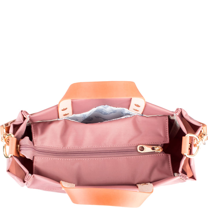 Joey - Mauve Nylon Tote Bag with Leather Accents