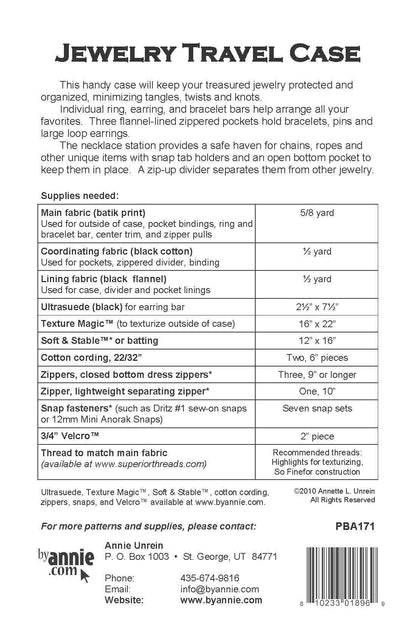 Jewelry Travel Case - Patterns by Annie - Paper Pattern - PBA171