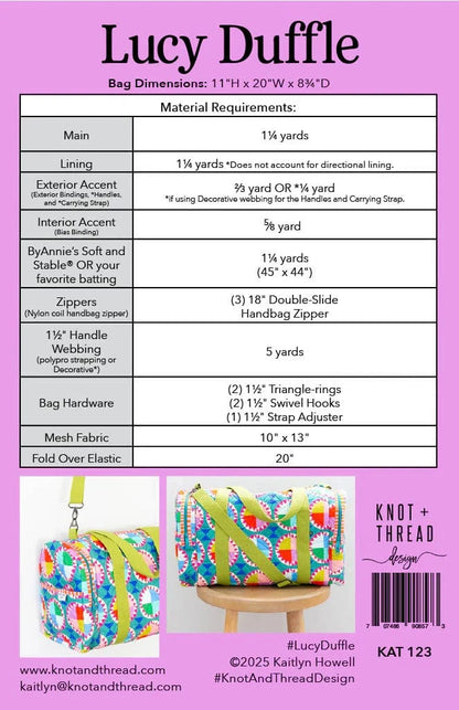 The Lucy Duffle - Knot and Thread Designs - KAT 123 - Printed Pattern
