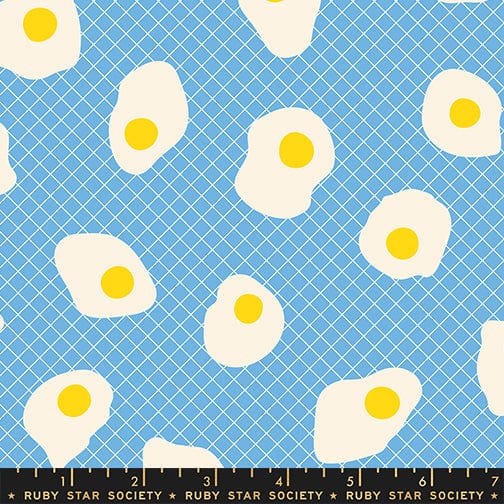 Fried Eggs in Altitude quilting fabric, part of the Egg and Friends fabric collection by Kimberly Kight for Ruby Star Society. (SKU: RS3090 15)