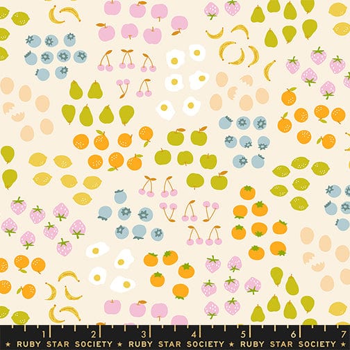 Froot in Natural quilting fabric, part of the Egg and Friends fabric collection by Kimberly Kight for Ruby Star Society. (SKU: RS3093 11)