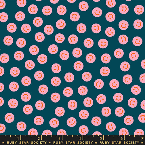 Smiley in Galaxy quilting fabric, part of the Egg and Friends fabric collection by Kimberly Kight for Ruby Star Society. (SKU: RS3094 15)